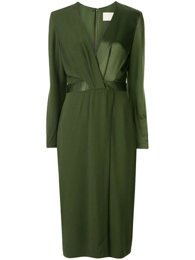 Dion Lee Satin-back Crepe Long-sleeve Dress In Green