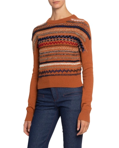 Altuzarra Embroidered-striped Cashmere Sweater In Brown