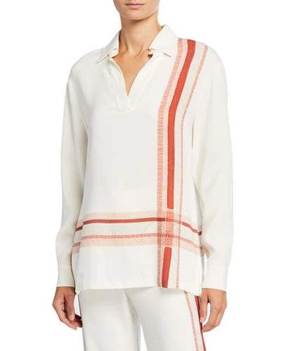 Loro Piana Check-printed Silk Polo Blouse In White Pattern