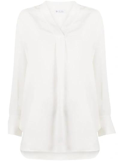 Loro Piana Silk-wool V-neck Oversized Blouse In White