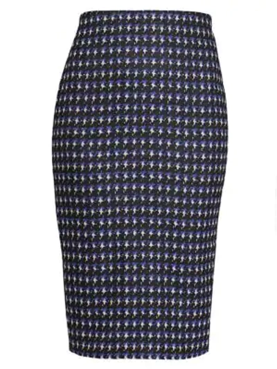 Victoria Beckham Houndstooth Jacquard Pencil Skirt In Cobalto/nero