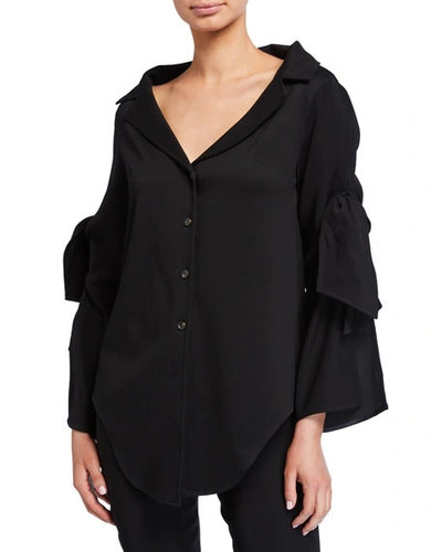 Adeam Tiered Tie-sleeve Button-front  Blouse In Black