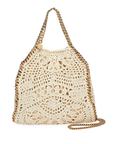 Stella Mccartney Falabella Mini Crochet Ajouree Tote Bag In Buttercream/gold