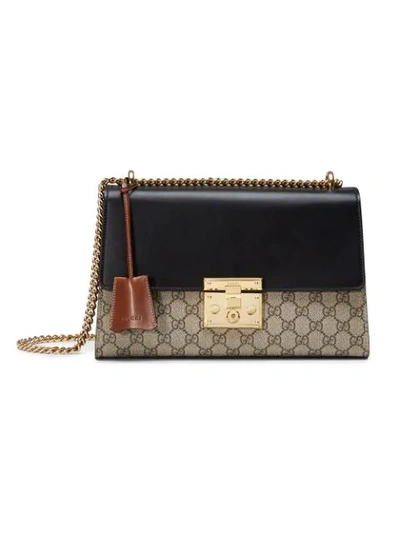 Gucci Linea C Gg Supreme Lock Shoulder Bag, Black/brown In Beige-black