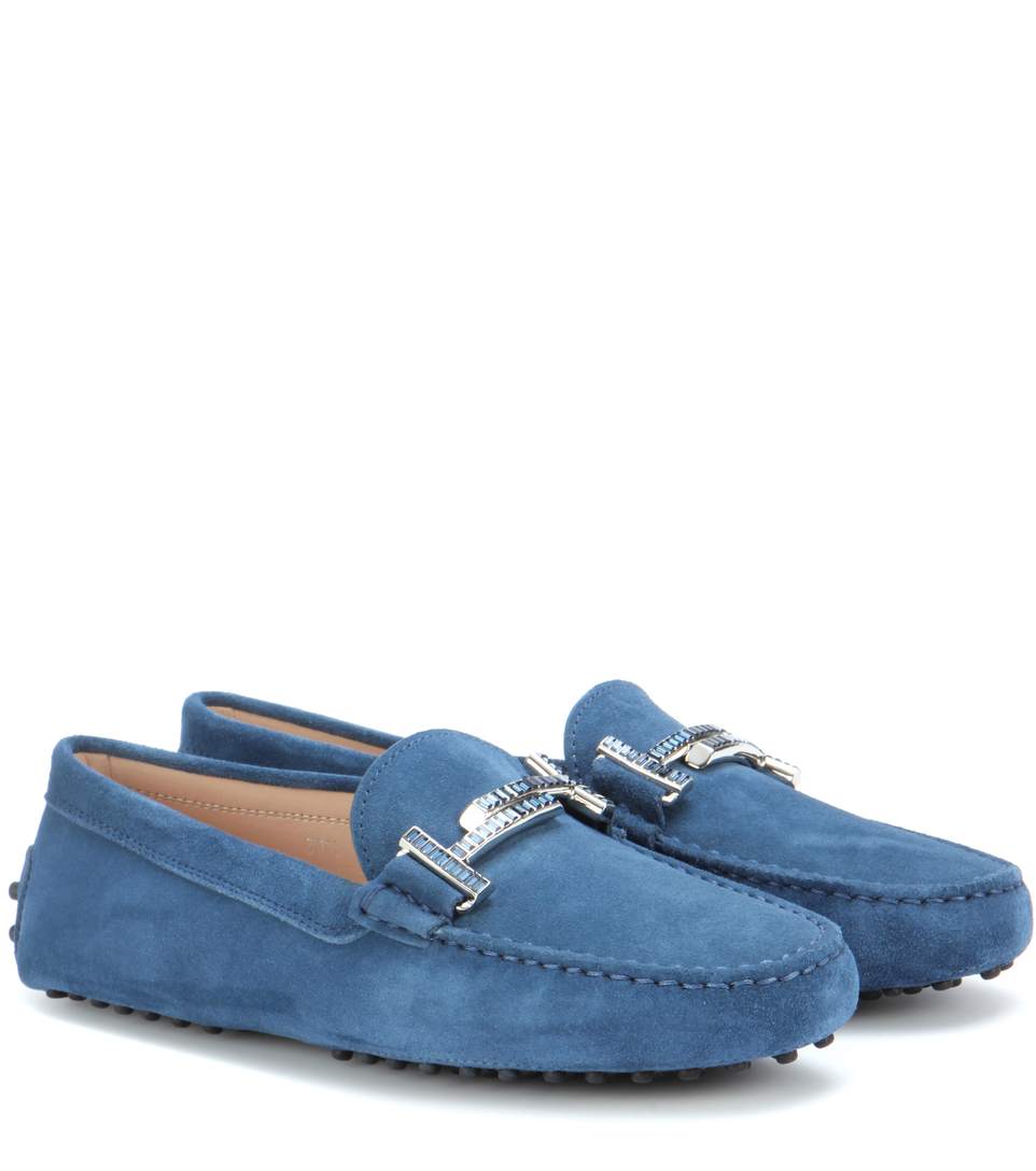Tod's Gommini Double T Crystal-embellished Suede Loafers In Persia ...