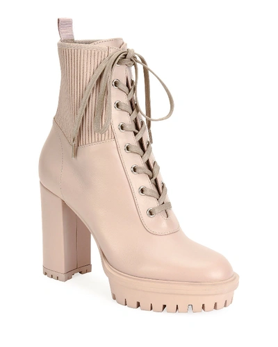 Gianvito Rossi Leather Stretch Platform Hiker Booties In Ivory