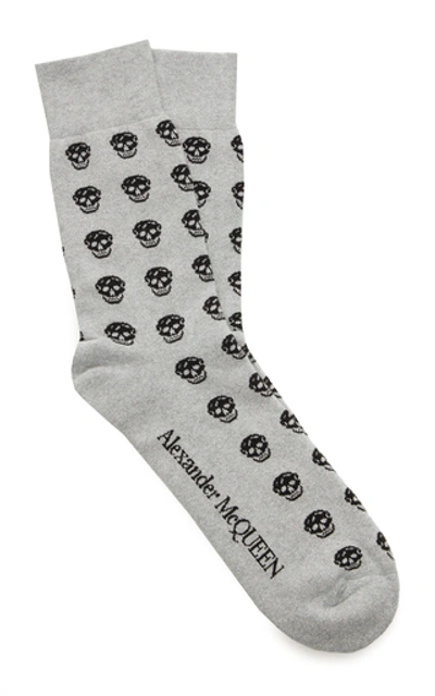 Alexander Mcqueen Skull-print Cotton-blend Socks In Grey