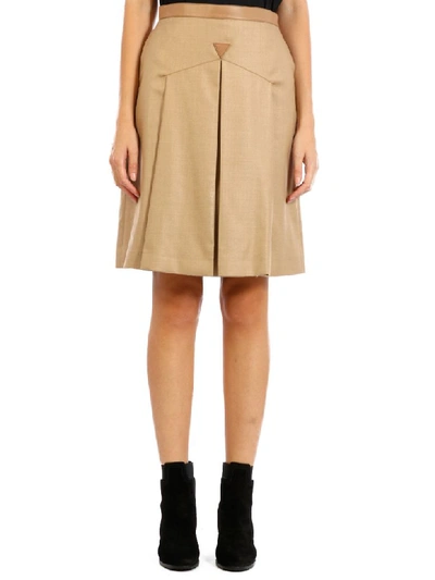 Burberry Flared Skirt In Wool And Silk In Beige
