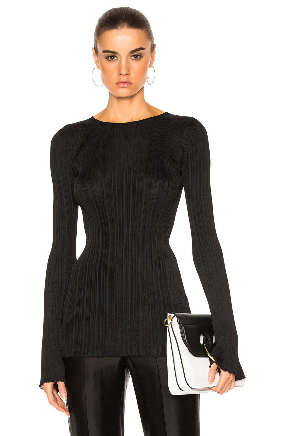 Calvin Klein Collection Elodie Variegated Rib Long Sleeve Tee In Black ...