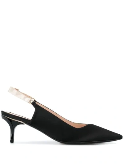 N°21 Black Leather And Silk Pumps In Nero
