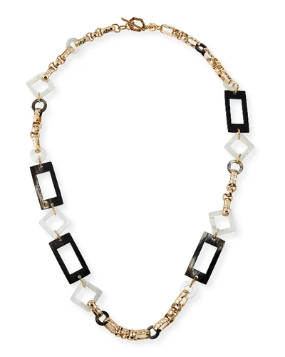 Akola Long Horn & Mother-of-pearl Chain Necklace In Black/white
