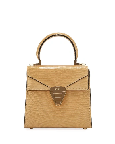 Stalvey Mini Trapezoid Lizard Top-handle Bag In Beige