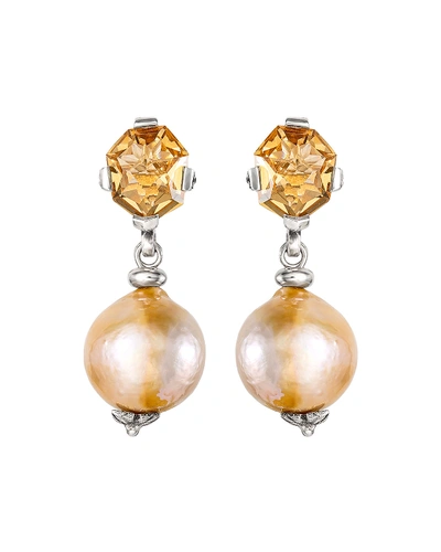 Stephen Dweck Champagne Quartz Baroque Pearl Drop Earrings