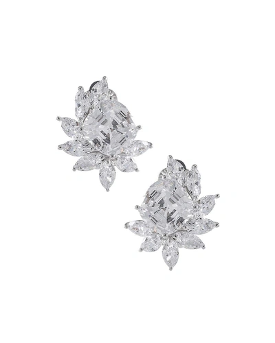 Kenneth Jay Lane Large Cushion Cubic Zirconia Marquise-trim Earrings In Clear