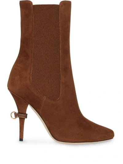 Burberry D-ring Detail Suede Ankle Boots In Tan