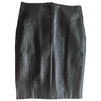 Pre-owned Calvin Klein Collection Ostrich Mid-length Skirt In Grey