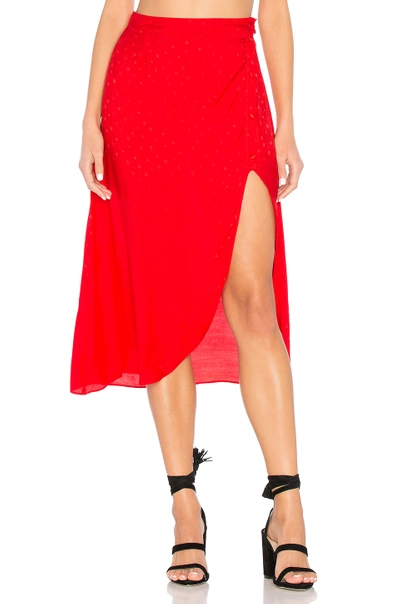 For Love & Lemons Gabriella Button Up Midi Skirt In Red