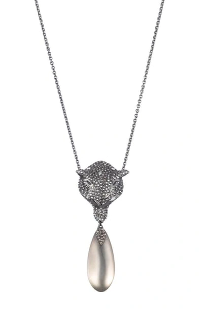 Alexis Bittar Ruthenium-plated, Lucite & Crystal Pavé Fox Drop Pendant Long Necklace In Warm Grey
