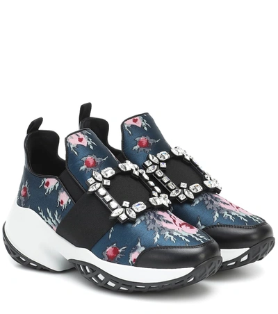 Roger Vivier Women's Viv Run Strass Buckle Floral-print Sneakers In Pink,blue