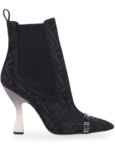 Fendi Crystal-embellished Logo Ankle Boots In Black