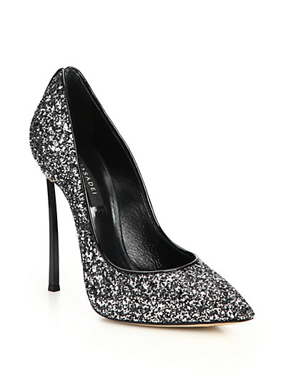 Casadei Glittered Leather Blade-heel Pumps In Silver | ModeSens