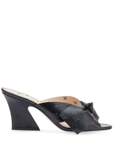 Fendi Karligraphy Bow Embossed-leather Mules In Nero