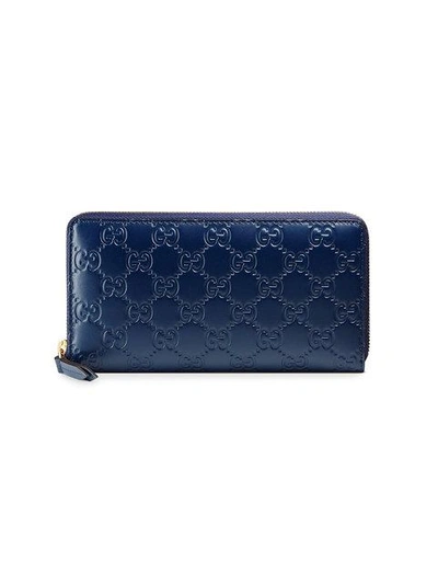 Gucci Signature Zip Around Wallet In Blue