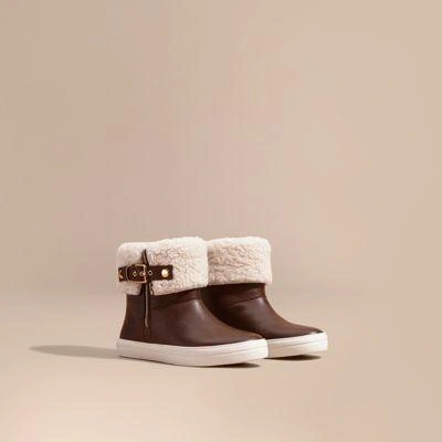 Burberry Skillman Shearling & Leather Booties In Malt Brown