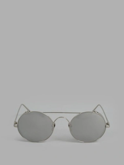 Linda Farrow White Gold Plated Sunglasses In Oval Lenses Coated Platinum
