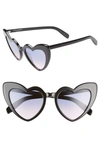 Saint Laurent Loulou 54mm Heart Sunglasses In Shiny Black/ Violet Gradient