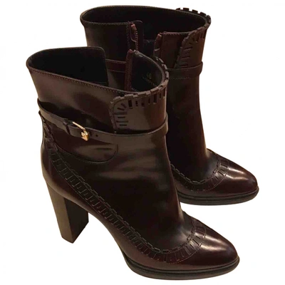 Pre-owned Tod's Leather Ankle Boots In Burgundy