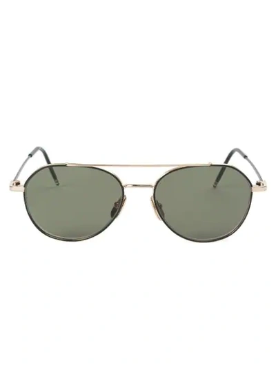 Thom Browne Black Enamel & 12k Gold Aviator Sunglasses