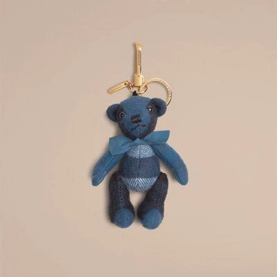 Burberry Thomas Bear Charm In Check Cashmere In Marine Blue