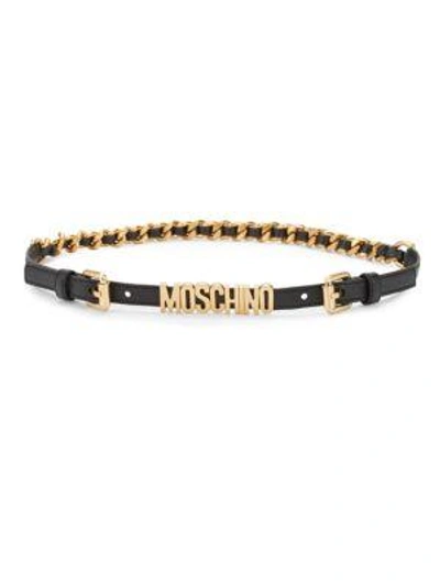 Moschino Logo Plate Chain Belt In Black