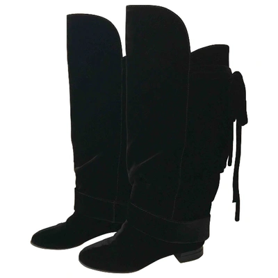 Pre-owned Christian Lacroix Velvet Ankle Boots In Black