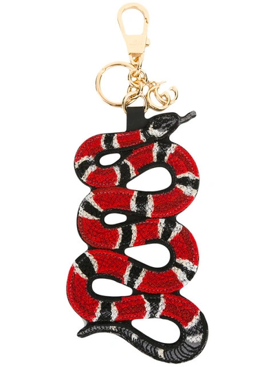 Gucci Embroidered Kingsnake Key Chain In Black, Red