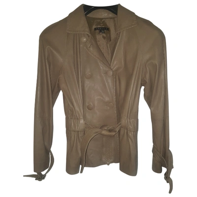 Pre-owned Theory Leather Jacket In Beige