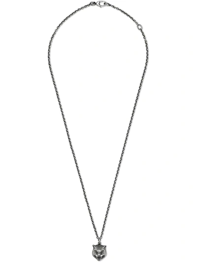 Gucci Sterling Silver Feline Head Pendant Necklace, 17"