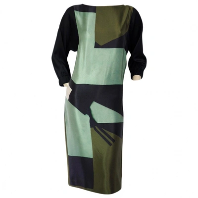 Pre-owned Dries Van Noten Silk Mid-length Dress In Green