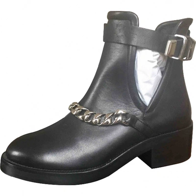 Pre-owned Sandro Leather Biker Boots In Black