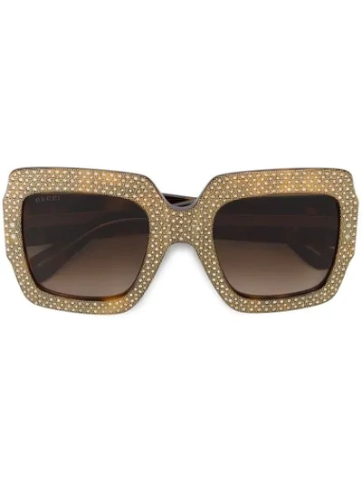 Gucci Oversize Square-frame Rhinestone Sunglasses In Brown
