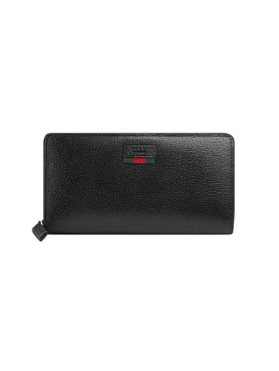 Gucci Leather Zip Around Wallet With Web In Black