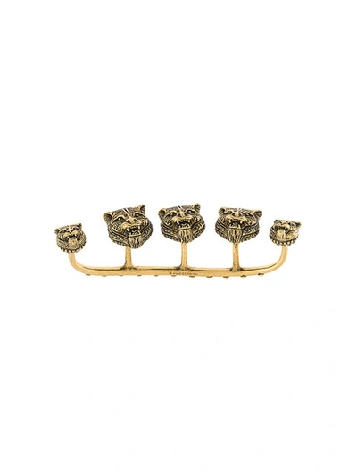 Gucci Multi-finger Ring With Feline Heads In Multi, Gold