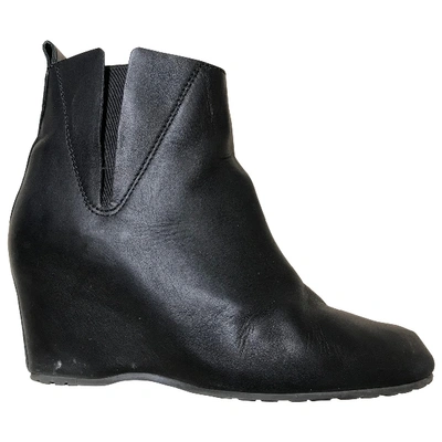 Pre-owned Mm6 Maison Margiela Leather Ankle Boots In Black