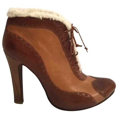 Pre-owned Alexander Mcqueen Leather Ankle Boots In Camel