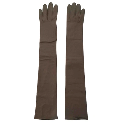 Pre-owned Brunello Cucinelli Leather Long Gloves In Brown