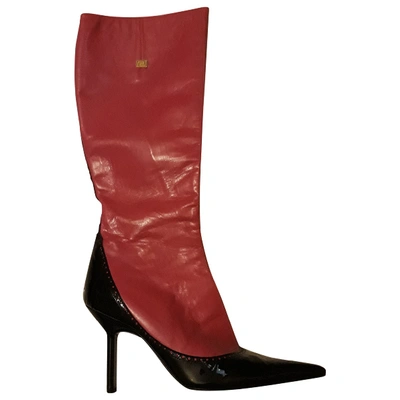 Pre-owned Versace Leather Boots In Pink