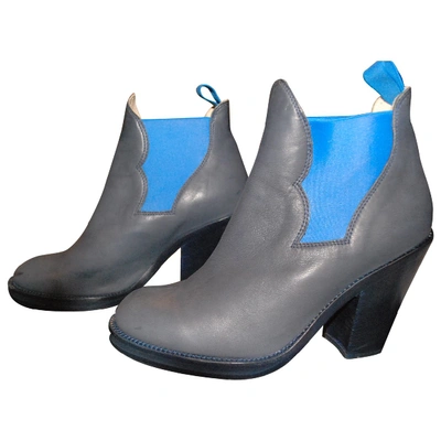 Pre-owned Acne Studios Star Leather Western Boots In Blue