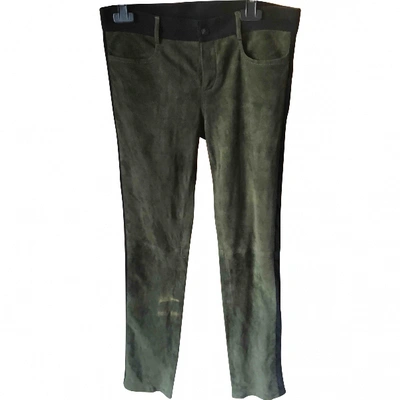 Pre-owned Faith Connexion Leather Slim Pants In Khaki