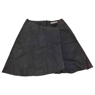 Pre-owned Emporio Armani Leather Mini Skirt In Grey